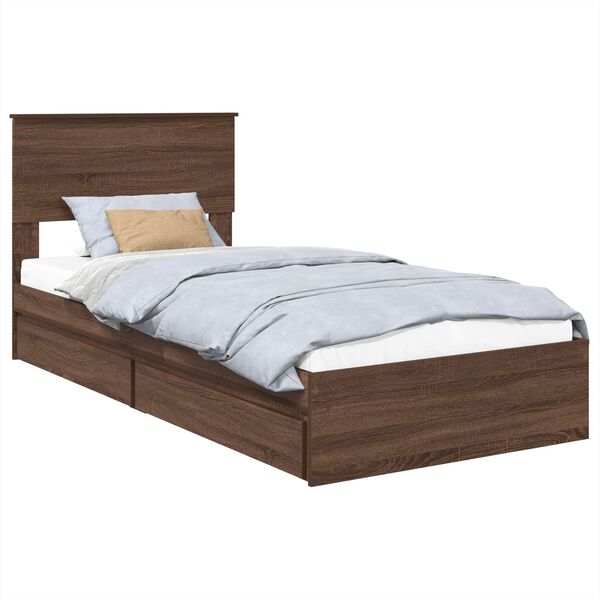 vidaXL Opslag bed met hoofdeinde Bruin Eiken 90 x 200 cm Bewerkt hout