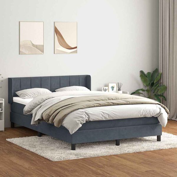 vidaXL Boxspring met matras fluweel donkergrijs 140x210 cm