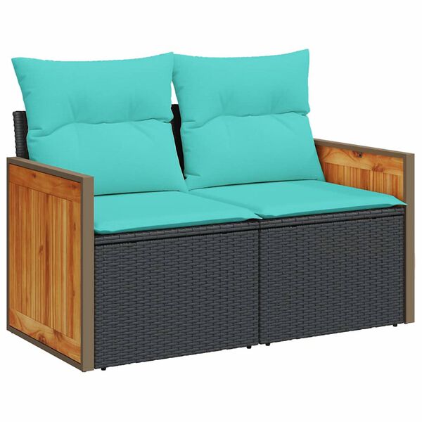 vidaXL 9-delige Loungeset met kussens poly rattan acacia zwart