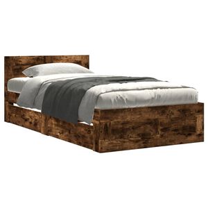 vidaXL Bedframe met hoofdeinde bewerkt hout gerookt eiken 90x200 cm