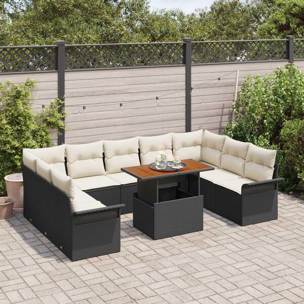 vidaXL Tuin Sofa Set met opslag 10 pcs Zwart Poly riet