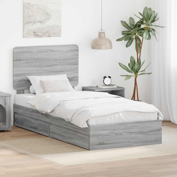 vidaXL Opslag bed met lade Grijs Sonoma 100 x 200 cm Bewerkt hout