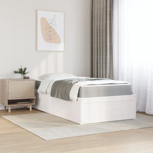 vidaXL Bed met matras massief grenenhout wit 100x200 cm