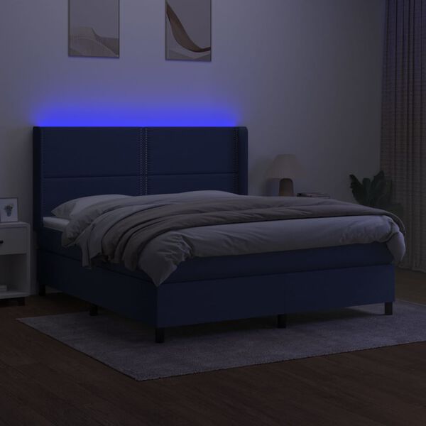 vidaXL Boxspring met matras en LED stof blauw 180x200 cm