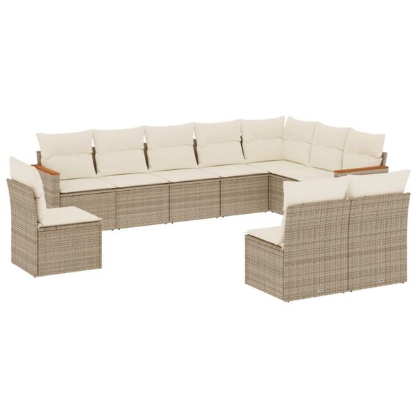 vidaXL 10-delige Loungeset met kussens poly rattan beige