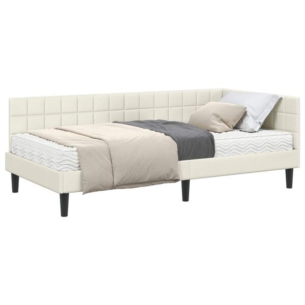 vidaXL Hoekbedframe met Matras Cr&egrave;me 90 x 190 cm Fluweel