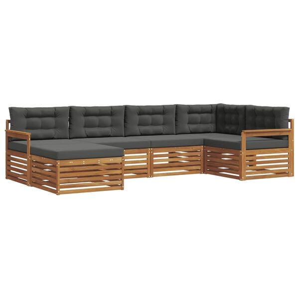 vidaXL Buiten bankenset met kussen 6 pcs Natuurlijk en Antraciet