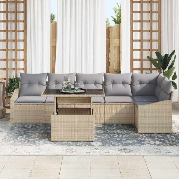 vidaXL Tuin Sofa Set met kussen met opslag 7 pcs beige en lichtgrijs