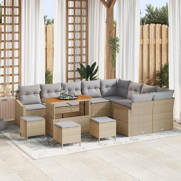 vidaXL Tuinbankenset met kussen 13 pcs Beige poly rattan