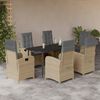 vidaXL 7-delige Tuinset met kussens poly rattan gemengd beige