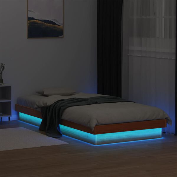 vidaXL Bedframe met LED massief grenenhout wasbruin 100x200 cm