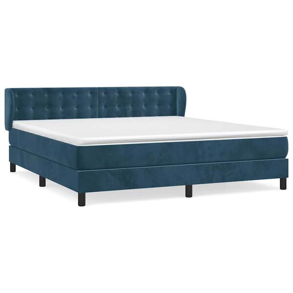 vidaXL Boxspring met matras fluweel donkerblauw 180x200 cm
