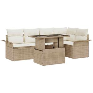 vidaXL Tuin Sofa Set met kussen met opslag 6 pcs Beige Poly riet