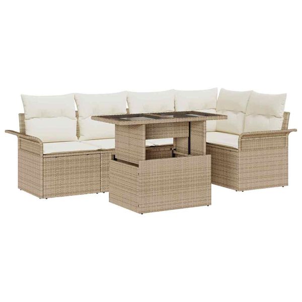 vidaXL Tuin Sofa Set met kussen met opslag 6 pcs Beige Poly riet