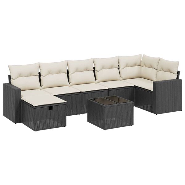 vidaXL 8-delige Loungeset met kussens poly rattan zwart