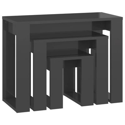 vidaXL 3-delige Tafeltjesset bewerkt hout hoogglans grijs