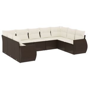 vidaXL 9-delige Loungeset met kussens poly rattan bruin