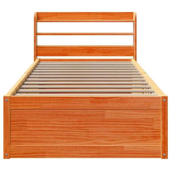 vidaXL Bedframe met hoofdbord massief grenenhout wasbruin 90x200 cm