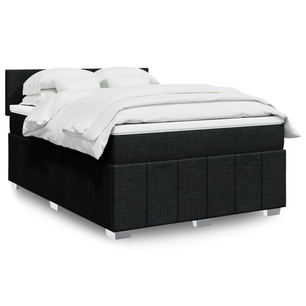vidaXL Boxspring met matras stof zwart 140x190 cm