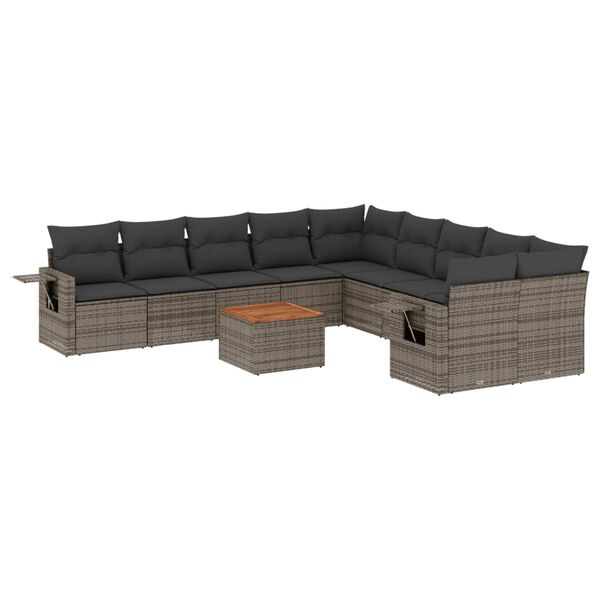 vidaXL 11-delige Loungeset met kussens poly rattan grijs