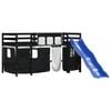 vidaXL Kinderhoogslaper met gordijnen 90x190 cm grenenhout wit zwart