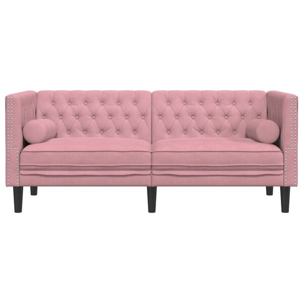 vidaXL Tweezitsbank Chesterfield-stijl en bolsters fluweel roze