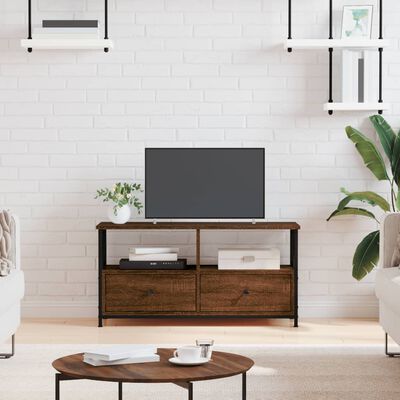 vidaXL Tv-meubel 90x33x45 cm bewerkt hout en ijzer bruin eikenkleur