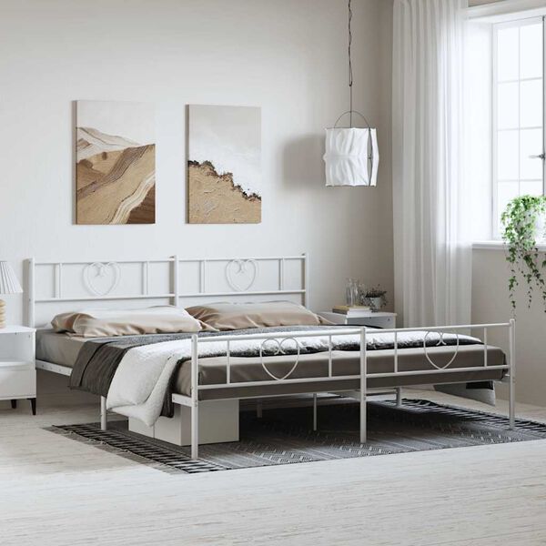 vidaXL Bedframe met hoofd- en voeteneinde metaal wit 183x213 cm