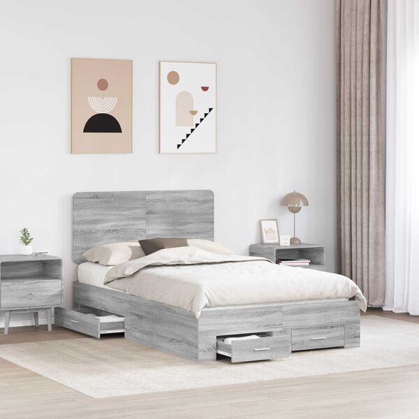 vidaXL Bedframe met hoofdeinde Grijs Sonoma 135 x 190 cm Bewerkt hout