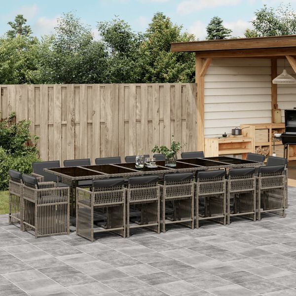 vidaXL 17-delige Tuinset met kussens poly rattan grijs