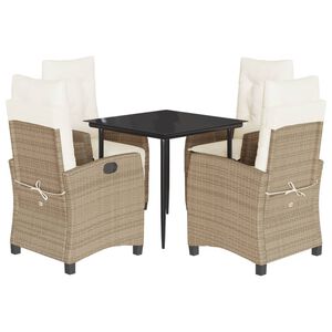 vidaXL 5-delige Tuinset met kussens poly rattan beige