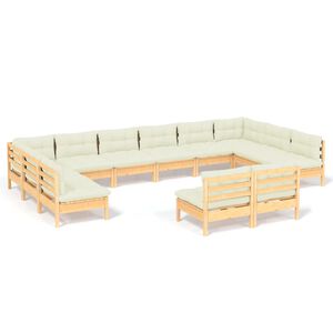vidaXL 12-delige Loungeset met cr&egrave;mekleurige kussens grenenhout