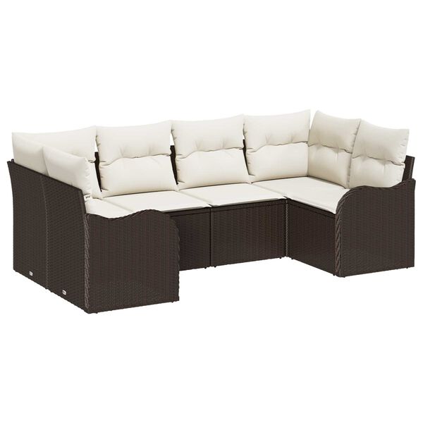 vidaXL Tuin Sofa Set met kussen 6 pcs Bruin en wit Poly riet