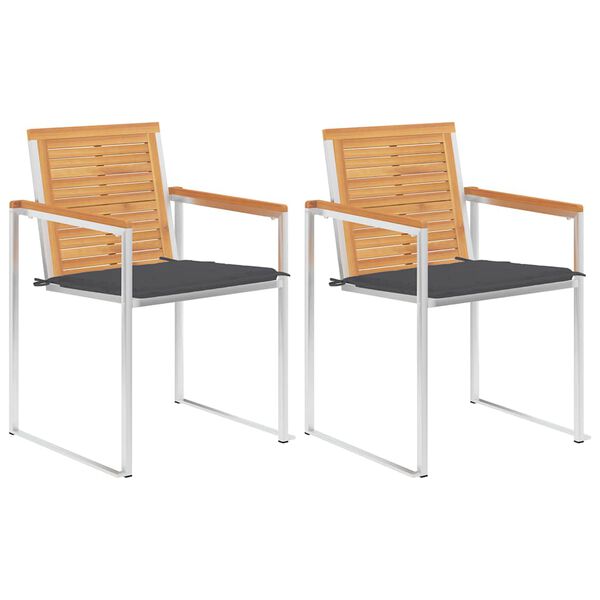 vidaXL Tuinstoelen 2 st met kussens massief teakhout en staal