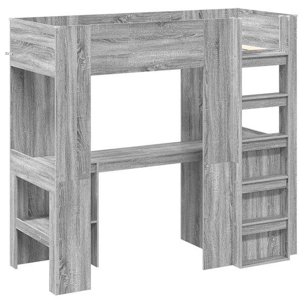 vidaXL Loft Bedframe met Bureau Grijs Sonoma 75 x 190 cm Bewerkt hout