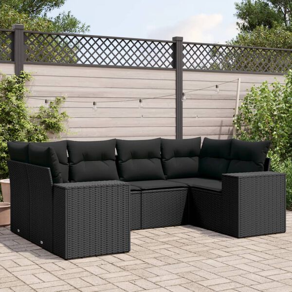 vidaXL 6-delige Loungeset met kussens poly rattan zwart