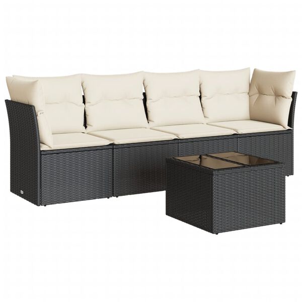 vidaXL 5-delige Loungeset met kussens poly rattan zwart