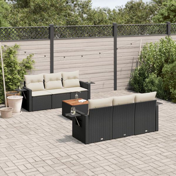 vidaXL 7-delige Loungeset met kussens poly rattan zwart