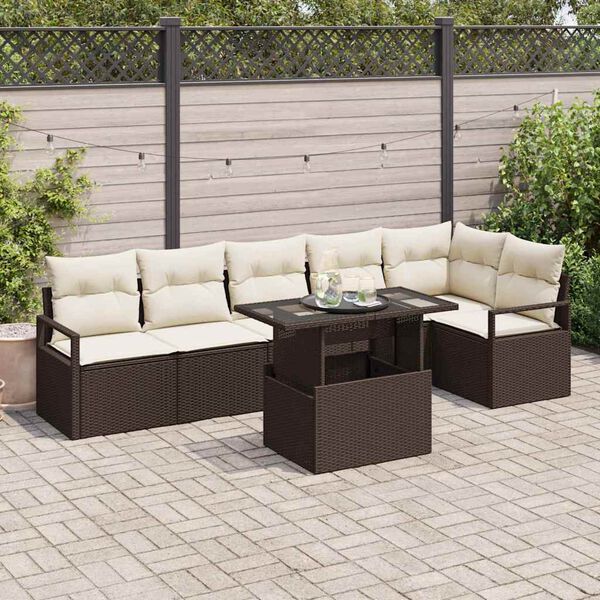 vidaXL Tuin Sofa Set met kussen 7 pcs Bruin Poly riet