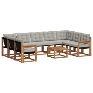 vidaXL Buiten bankenset met kussen 10 pcs Natuurlijk en Lichtgrijs