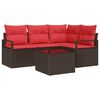 vidaXL Tuinbankenset met kussen 5 pcs Bruin en Rood poly rattan
