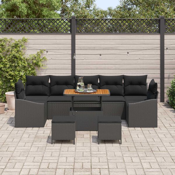 vidaXL Tuin Sofa Set met kussen 10 pcs Zwart Poly riet
