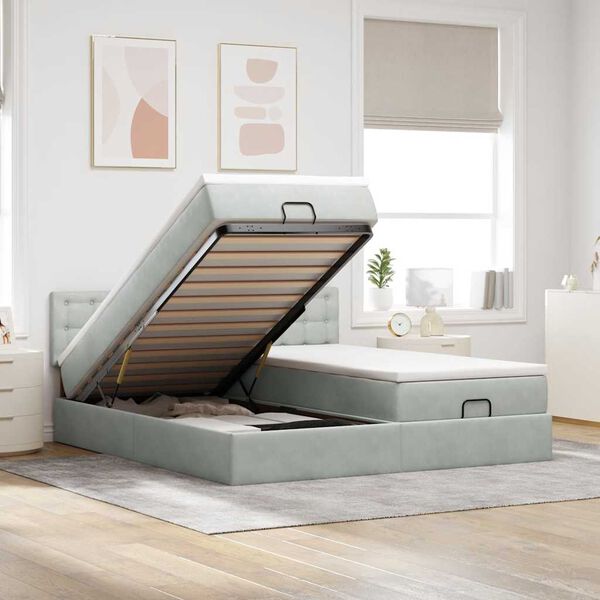 vidaXL Ottoman bed met matrassen en LED's 180x200cm fluweel lichtgrijs