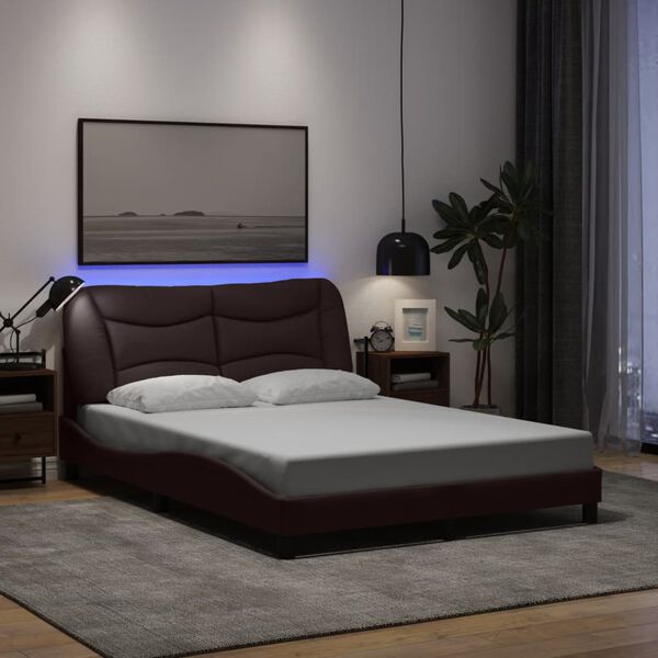 vidaXL Bedframe met LED zonder matras "Hvar" 120x200 cm stof donkerbruin