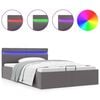 vidaXL Bedframe met opslag hydraulisch LED kunstleer grijs 140x200 cm