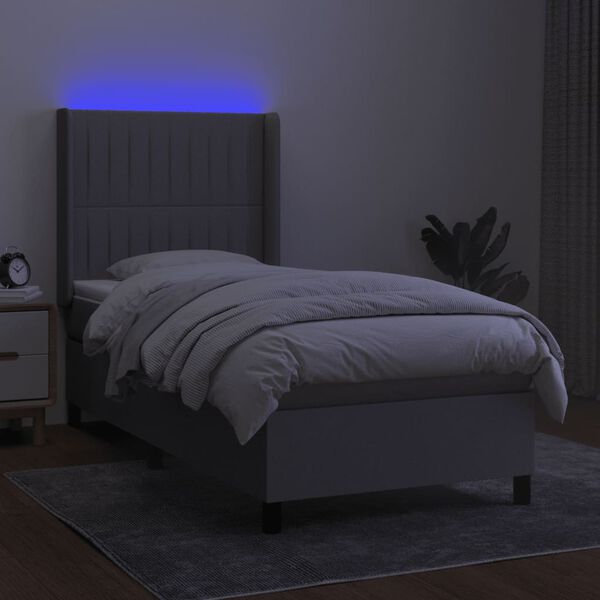 vidaXL Boxspring met matras en LED stof lichtgrijs 90x190 cm