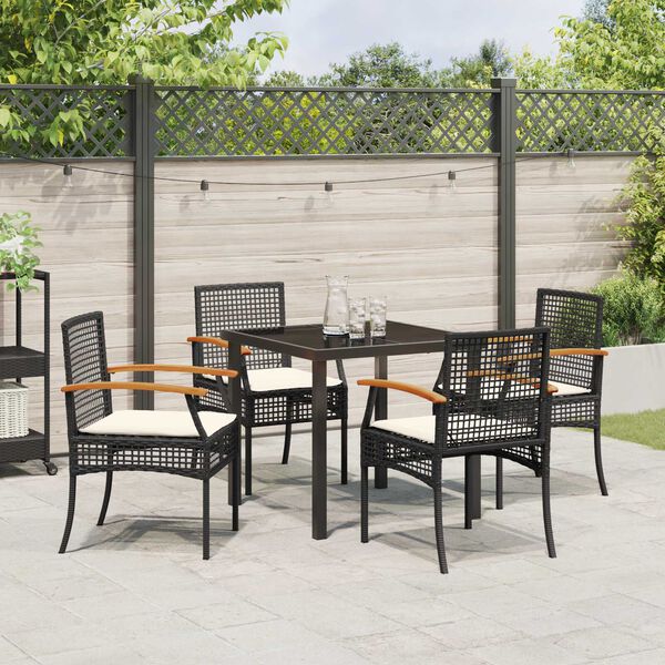 vidaXL Tuin Eetset 5 pcs Zwart poly rattan