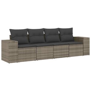 vidaXL 4-delige Loungeset met kussens poly rattan grijs