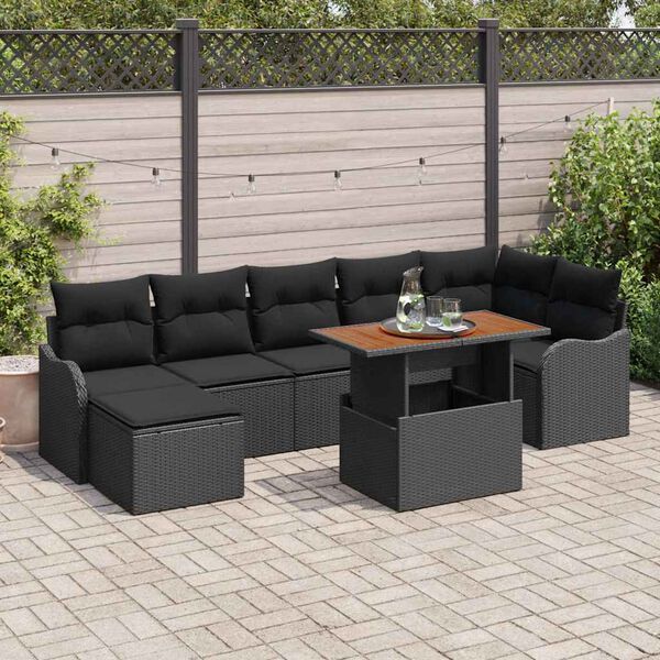 vidaXL Tuin Sofa Set met opslag 8 pcs Zwart Poly riet