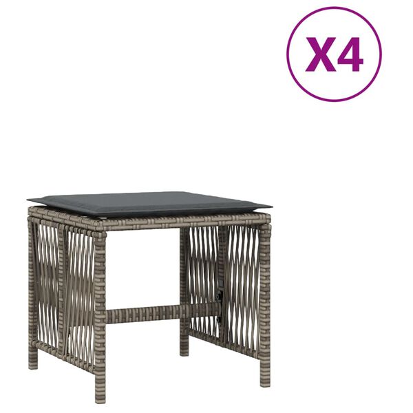 vidaXL Tuinkrukken 4 st met kussens 41x41x36 cm poly rattan grijs